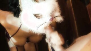 Filthy stud fucks a Bae Bae into a cat mask and tights