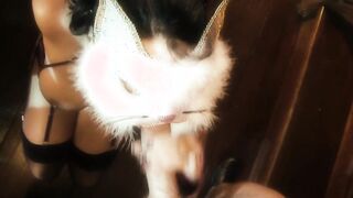 Filthy stud fucks a Bae Bae into a cat mask and tights