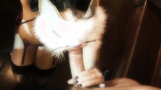Filthy stud fucks a Bae Bae into a cat mask and tights