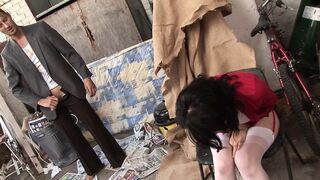 Dark Hair into white tights gets rough bang from behind
