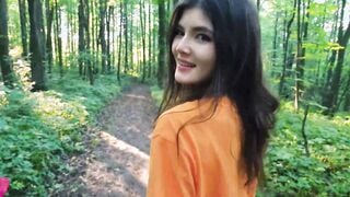 A hungry bimbos on a walk into the forest took a dude in the bushes so that he fed her with fresh sperm