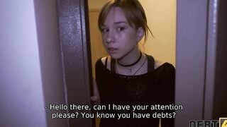 DEBT4k. Tasty debtor pays her debt using tight twat and sweet mouth