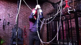 2 filthy vixens use stud as their sex sub into a dungeon