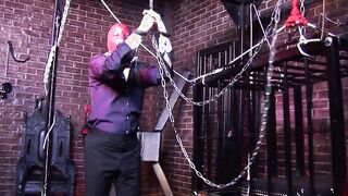 2 filthy vixens use stud as their sex sub into a dungeon