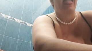 Fucked myself into restroom into pvc and high heels