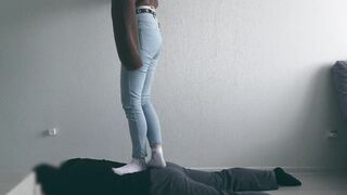 white socks and barefoot Trampling
