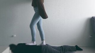 white socks and barefoot Trampling