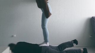 white socks and barefoot Trampling