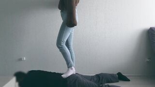 white socks and barefoot Trampling