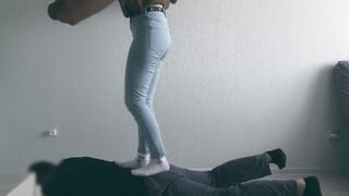 white socks and barefoot Trampling