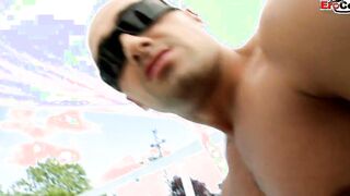 Dark Hair natural titted Cutie got public cumshot into vagina