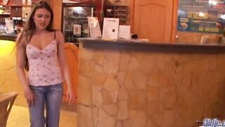 Super barely legal with natural jugs gets cunt screwed by older man dick and she swallows all