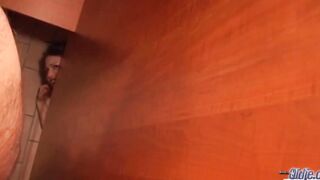 Super barely legal with natural jugs gets cunt screwed by older man dick and she swallows all