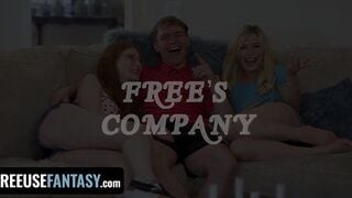 FreeUse Fantasy - Lucky Stud Bangs Irresistible Blonde Hottie And Her Red Haired Bestie While Watching TV