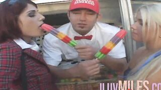 2 tiny breasts teenagers engaging into a Bae 3 way