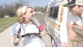 Blonde 18 with tiny jugs is fuck into a van