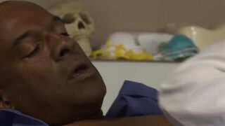 Doctor, is consulting a ebony man and discovers he has a enormous penis and slides it