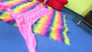 Dark Hair tiny titties lesbos inside friendly panties eat snatch and sex toy fucked after a bicycle workout