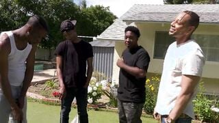 Whitney Wright into interracial gang bang blows and fucks five ebony dudes