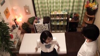 Uniformed girls feeling ecstasy by the hands of a therapist three Part4