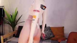 freckled red head masturbating into oil white underwear