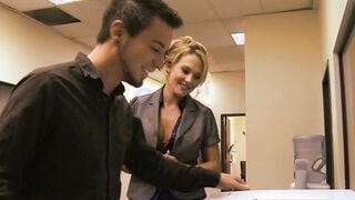 Blonde mom gets rough pounding doggy style from young office bro