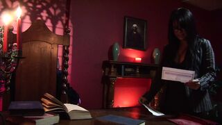 Bro with gloves pounds geeky dark haired into pantyhose on his desk
