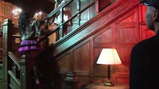 A group of babes and dudes inside costume have nailed group sex inside a dungeon