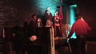 A group of babes and dudes inside costume have nailed group sex inside a dungeon