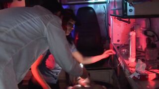 Male and female nurses have beauty 3 way with a blonde into an ambulance
