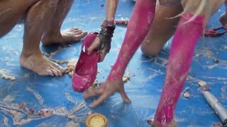 Goddess babes having fun around with food and filling their holes with vibrators