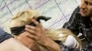 Ripped blonde whore gets all her holes inspected three-way
