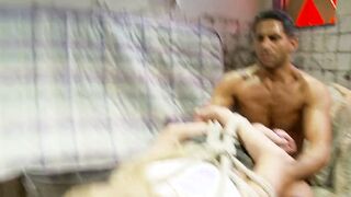 Ripped blonde whore gets all her holes inspected three-way