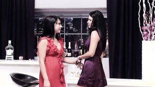 Dark Hair lesbo bartenders lose control after their shift ends as they take their sex sex toys and