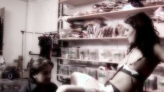 Amazing salesgirl fucks a Bae dude inside the back of a shop