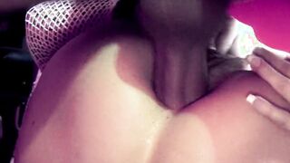 Dirty stud rips blonde's fishnet pantyhose so he can lick her