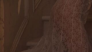 Huge haired blonde submits to a fierce nailing on the stairs