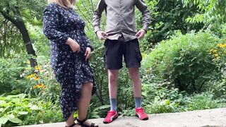 Super milf helped a stranger peeing outdoors and peeing herself