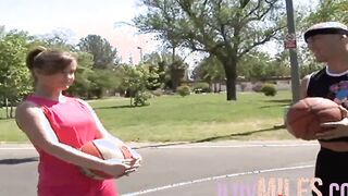 After basketball tiny breasts teens banged with a facial