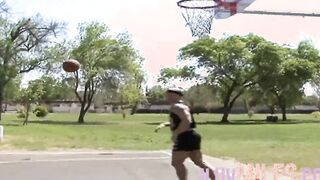 After basketball tiny breasts teens banged with a facial