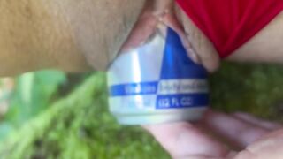 SODA CAN vs Amateur milking MILF. Outside weird insertions