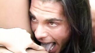 Pretty women with slant eyes sucks penis and gets her soak twat drilled near the pool