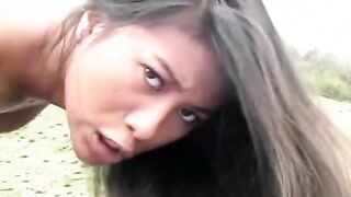 Pretty women with slant eyes sucks penis and gets her soak twat drilled near the pool