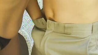 Older lusty stud enjoying erotically ramming a blond snatch on a table public