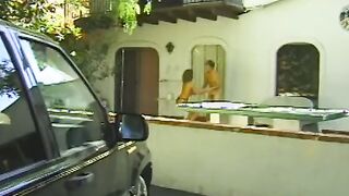 Older lusty stud enjoying erotically ramming a blond snatch on a table public