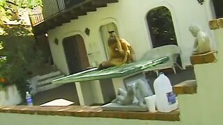 Older lusty stud enjoying erotically ramming a blond snatch on a table public