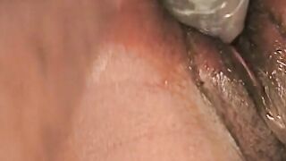 Buff ebony stud sticks his penis down slender black babes throat and up her snatch