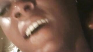 Buff ebony stud sticks his penis down slender black babes throat and up her snatch