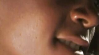 Buff ebony stud sticks his penis down slender black babes throat and up her snatch