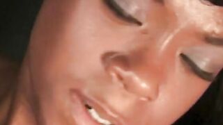 Buff ebony stud sticks his penis down slender black babes throat and up her snatch